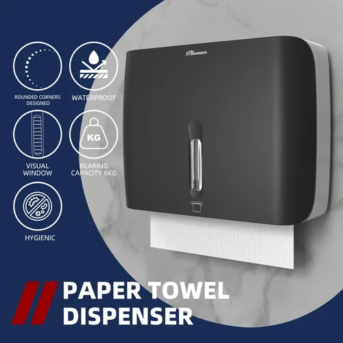 Miniatura 5 de Dispensador de toallas de papel de montaje en pared comercial con cerradura de llave, dispensador compacto de toallas de papel multipliegue