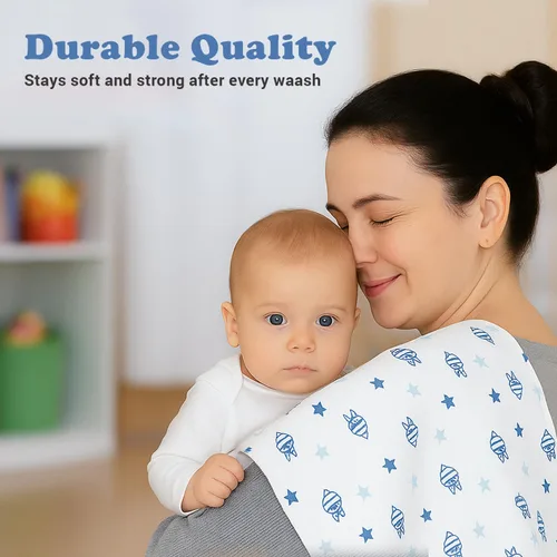 Miniatura 5 de Paños para eructos para niños y niñas, paquete de 7 unidades, grandes, 100% algodón, trapos extraabsorbentes de doble capa, color azul Azul Galaxia