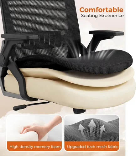 Miniatura 7 de GTPLAYER Silla de oficina ergonómica con reposabrazos abatibles, silla ejecutiva para computadora en casa, malla transpirable y cómodo soporte negro