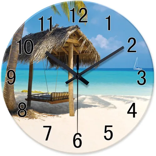 Miniatura 15 de XFM Reloj de pared de playa, silencioso, sin tictac, funciona con pilas, reloj de pared de 12 pulgadas con palmera tropical azul océano azul Blue7