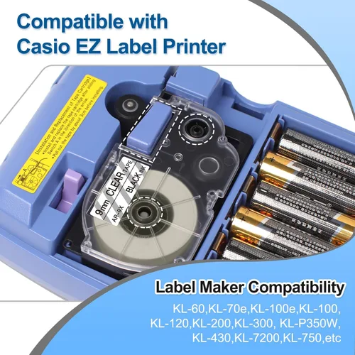 Miniatura 3 de XR-9X4 Reemplazo para Casio Label It Tape Clear 0.354 in 3/8 pulgadas XR-9X2S XR-9X Tinta negra en cinta transparente para etiquetadora Casio EZ