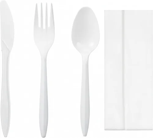 Miniatura 3 de Uiifan 1 Set Plastic Silverware Sets Individually Wrapped Plastic Utensils Cutlery Bulk Disposable Knife Fork Spoon Napkin Kit for Lounge Wedding