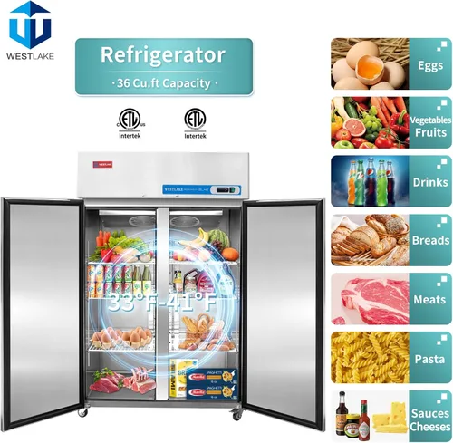 Miniatura 2 de WESTLAKE Refrigerador comercial de 48 "W 2 puertas 2 secciones de acero inoxidable Alcance en puerta sólida Ventilador vertical Enfriador de 36 pies
