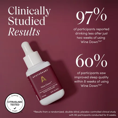 Miniatura 6 de Apothékary Wine Down, apoyo natural para dormir y relajarse, gotas líquidas herbales inspiradas en vino tinto sin alcohol, contiene verbena azul