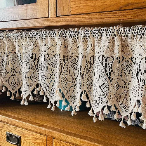 Miniatura 2 de Cenefa de cortina de ganchillo retro para ventana de cocina, cortinas bohemias para decoración de café, bolsillo para barra, cortinas cortas