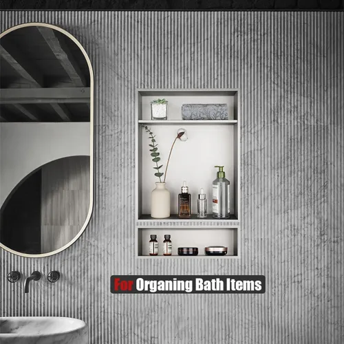 Miniatura 3 de JQK Niche de ducha sin necesidad de azulejos, estante de baño de níquel cepillado de 4 x 14 pulgadas, estante organizador de ducha empotrado
