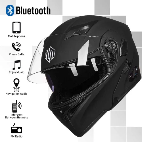 Miniatura 2 de ILM - Casco de motocicleta con Bluetooth, modular, abatible, de cara completa, doble visera, MP3, intercomunicador, radio FM, aprobado por el DOT