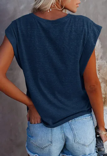 Miniatura 3 de FISACE Camisetas básicas de verano con cuello redondo y manga casquillo para mujer