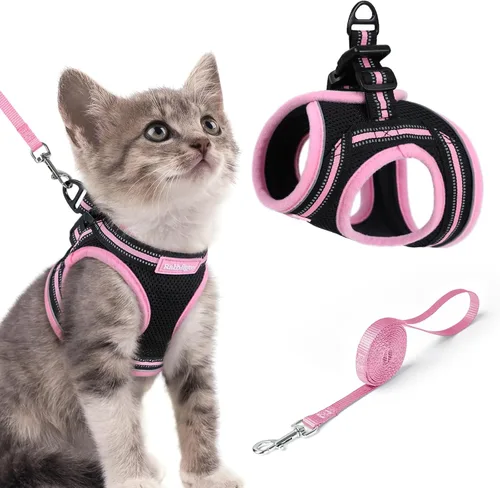 Miniatura 24 de rabbitgoo Juego de arnés y correa para gatos para caminar a prueba de escape, chaleco suave ajustable para gatitos con tira reflectante para gatos