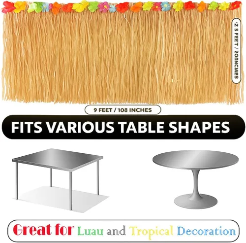 Miniatura 3 de GiftExpress Falda de mesa de hierba Luau de 9 pies x 29.5 pulgadas, falda de fiesta temática hawaiana con decoración de flores de hibisco, telón