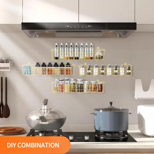 Miniatura 5 de Estante para especias, paquete de 4 organizadores de condimentos, soporte de pared para organización de almacenamiento de cocina, estante