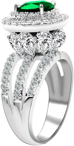 Uloveido Anillo de cóctel grande con halo de imitación de esmeralda con cristal verde para mujer, fiesta, aniversario, RJ213, Cristal Metal,