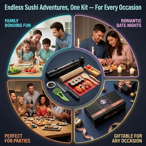 Miniatura 17 de Albino monkey Kit de fabricación de sushi con cuchillo Pro Sashimi – Rollo de más de 10 tipos de sushi – Bazuca de sushi, bambú + alfombrillas aptas