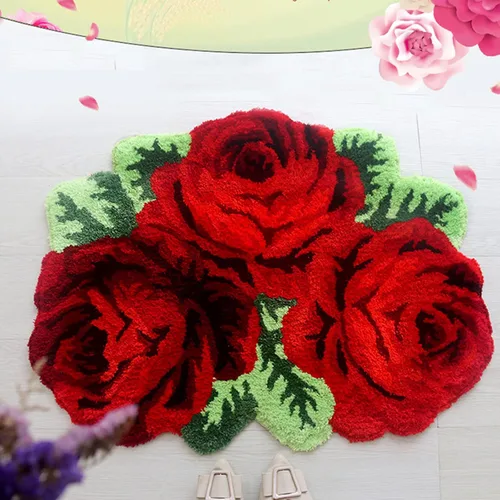 Miniatura 4 de UKELER Alfombra de baño con diseño floral de rosas rojas de 31.5 x 24 pulgadas, antideslizante, lavable a máquina, para baño Rojo
