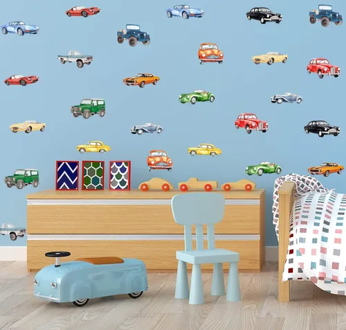 Miniatura 4 de Pegatinas de Pared de Coche Clásico de Acuarela, Calcomanías de Pared de Vinilo de Coche de Carreras Retro Vehículo Todoterreno, Arte de Pared