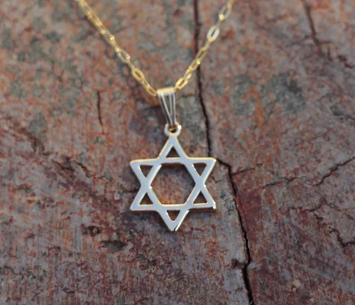 Miniatura 2 de Collar de estrella de David, collar de Magen David relleno de oro, fina estrella de David de oro, collar religioso, joyería judía de murciélago
