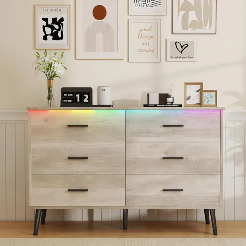 Miniatura 10 de Cómoda blanca para dormitorio, aparadores y cajoneras para almacenamiento de ropa, cómoda de madera para armario con 6 cajones, organizador de ropa