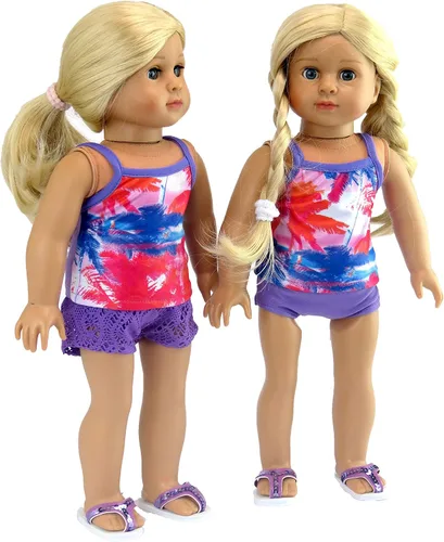 American Fashion World Paradise Palm Tree - Traje de baño de 3 piezas para muñecas de 18 pulgadas | Calidad premium y diseño moderno | Ropa de