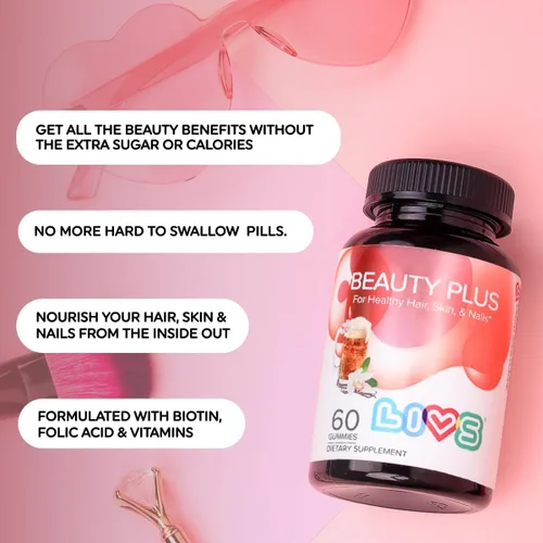 Miniatura 3 de LIVS Beauty Plus Gomitas de vitaminas – Gomitas de biotina para cabello, piel y uñas Suplemento de belleza natural, sin gluten, sin OMG