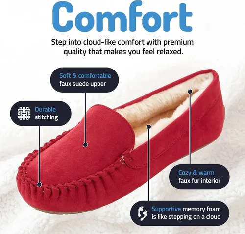 Miniatura 48 de Floopi Pantuflas para mujer, forro de piel sintética suave con espuma viscoelástica acogedora, pantuflas de casa para mujer con suela antideslizante