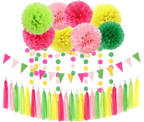 Miniatura 12 de Decoraciones de Fiesta de Champán de Oro Blanco - 23 piezas Pompones de Papel de Seda Serpentinas, Guirnalda de Borlas de Boda de Compromiso