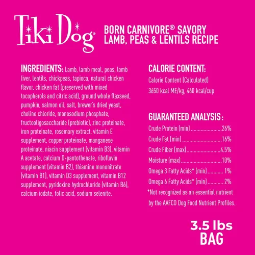 Miniatura 3 de Tiki Dog Born Carnivore Dog - Comida seca para perros - croquetas horneadas - Cordero - Bolsa de 3.5 libras