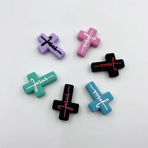Miniatura 7 de 12 cuentas de cruz de silicona, cuentas focales, mezcla de colores, cuentas focales en forma de cruz para bolígrafos, llavero, hacer pulseras