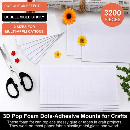 Miniatura 6 de Zonon 16 hojas cuadradas adhesivas de espuma, 3200 puntos de espuma de doble cara, mini cuadrados precortados 3D, cintas autoadhesivas