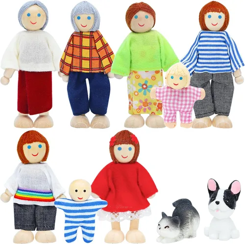 Miniatura 8 de ONEST Juego de 11 piezas de casa de muñecas de madera con mini figuras de familia, muñecas de madera, accesorios de juego de simulación para casa