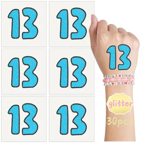 30 piezas de mercancía de concierto con purpurina, 13 tatuajes temporales, 13 tatuajes, tatuajes de manos, tatuajes temporales de estrella,