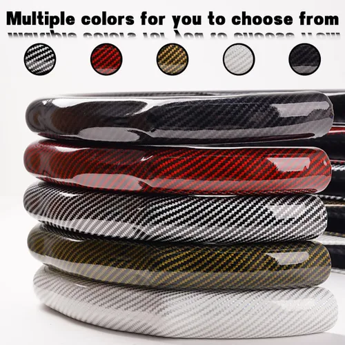 Miniatura 5 de Zpana Funda de fibra de carbono para volante de automóvil, funda de cuero antideslizante para volante de vehículo de 14.5-15 pulgadas, cómodo
