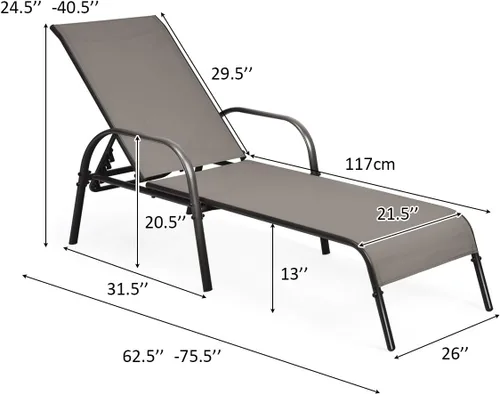 Miniatura 3 de Tangkula Sillón para exteriores, tumbona de patio con respaldo ajustable, sillón reclinable para piscina exterior con marco de acero resistente