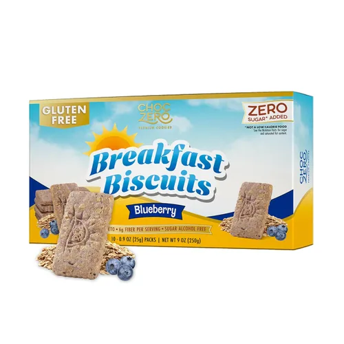 ChocZero Galletas de desayuno de arándanos, sin azúcar añadido, keto y sin gluten, galletas de aperitivos con alto contenido de fibra, 30 por caja