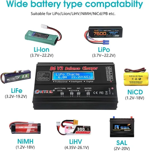 Miniatura 2 de LiPo Battery Charger RC Car Balance Charger, 1S-6S Digital Discharger Battery Pack Charger 80W 6A for Li-ion Life NiCd NiMH LiHV PB Smart