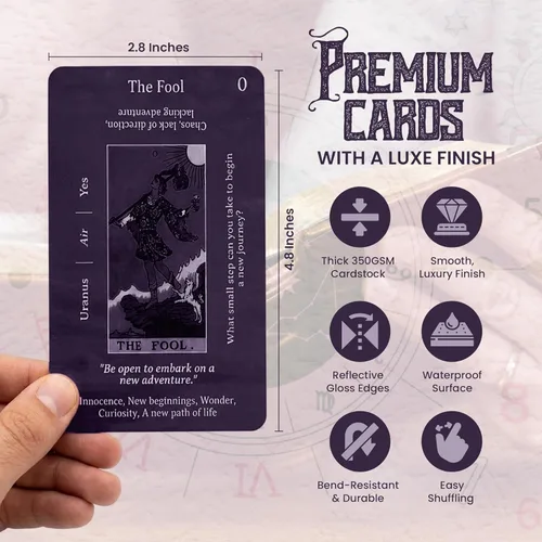 Miniatura 2 de Cartas de tarot con guía con significados en ellas Bolsa de tarot con colocaciones Diseños morados y rosados Perfecto para principiantes