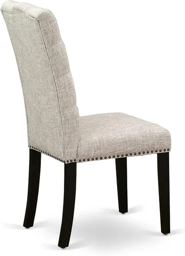 Miniatura 7 de East West Furniture ELP6T35 Elsa Parson - Juego de 2 sillas acolchadas de tela de lino con ribete de clavos y botones copetudos, color negro Alambre