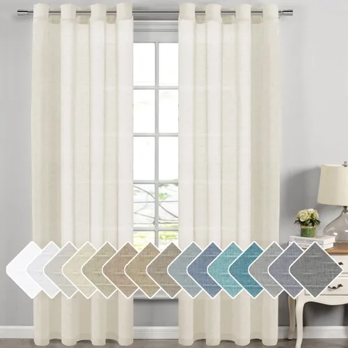 Miniatura 63 de H.VERSAILTEX Cortinas de 96 pulgadas de largo, cortinas de lino/cortinas transparentes de mezcla de lino natural/paneles/cortinas para sala