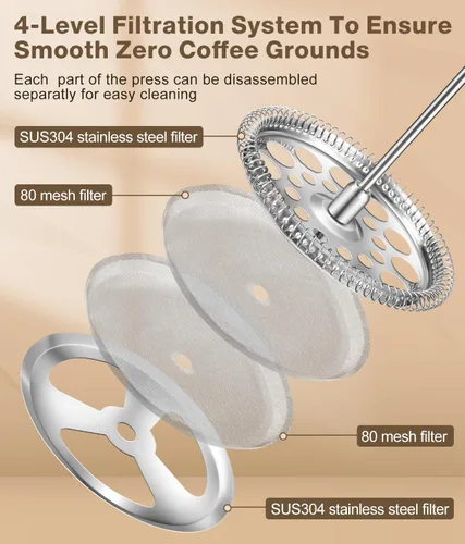 Miniatura 3 de Prensa francesa para café - Cafetera de acero inoxidable clásico de 34 onzas con sistema de filtración de 4 niveles, vidrio de borosilicato Cobre
