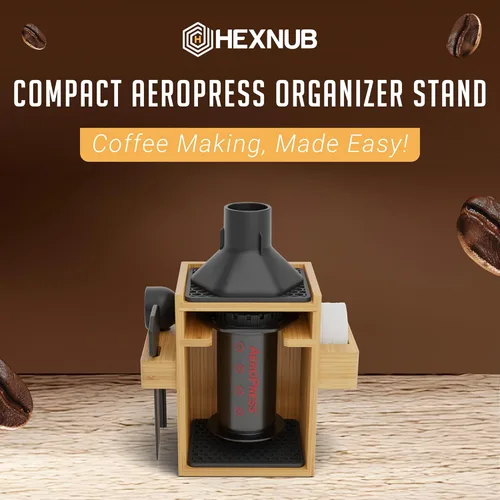 Miniatura 2 de HEXNUB Soporte organizador compacto AeroPress, organizador de café de bambú para cafetera AeroPress, accesorios, filtros, tazas, incluye