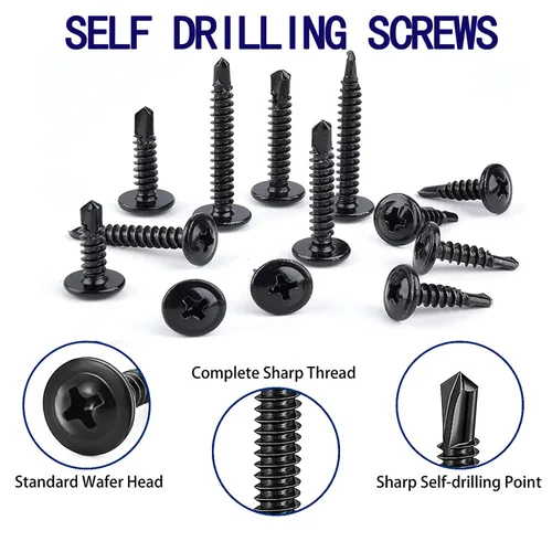 Miniatura 5 de 100 PCS tornillos autoperforantes de acero inoxidable 410 con cruceta negra #8x1, cabeza truss modificada para lámina metálica, alta resistencia