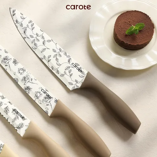 Miniatura 6 de CAROTE Juego de cuchillos de cocina de 12 piezas, con 6 protectores de cuchillas, juego de cuchillos de acero inoxidable con revestimiento