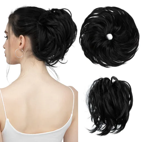 Miniatura 40 de SARLA 2 piezas de cabello desordenado color burdeos, onduladas, rizadas, sintéticas, coleteros falsos, extensiones de cola de caballo para mujeres