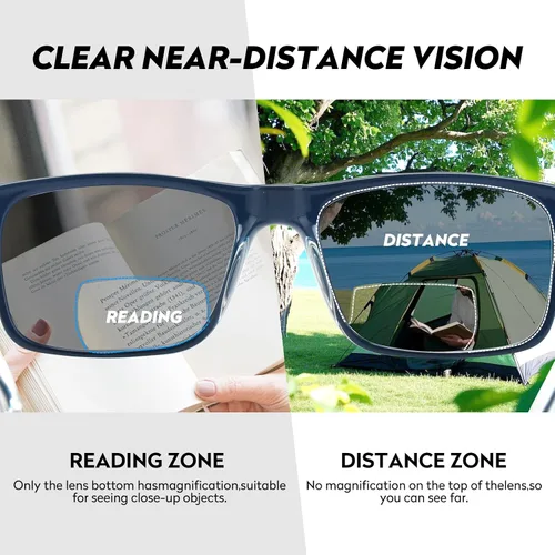 Miniatura 3 de Missfive Paquete de 2 lentes de lectura solar bifocales ligeros para hombre, bloqueo de luz azul, cercano/lejano, doble uso, bisagra de resorte