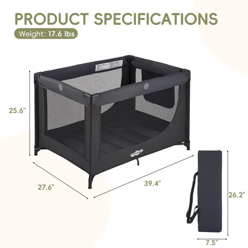 Miniatura 8 de Pamo Babe Compacto Pack and Play - Cuna portátil para bebé, corral de viaje plegable ligera con almohadilla de colchón y bolsa de transporte, cama
