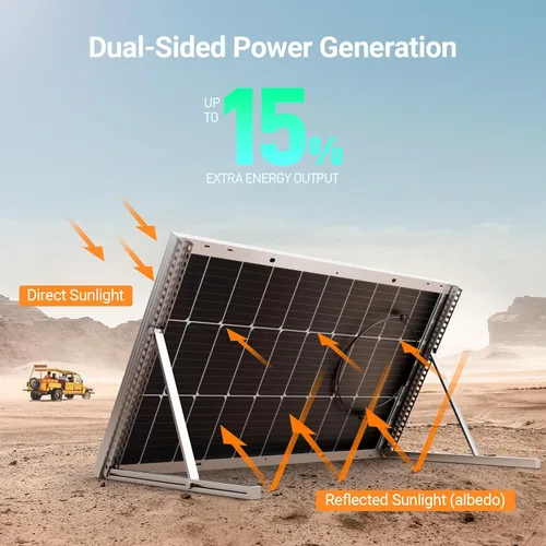 Miniatura 3 de HQST Panel solar bifacial de 100 W, 12 V, alta eficiencia de hasta un 25 % con tecnología de células PERC, impermeable IP68 para un mejor