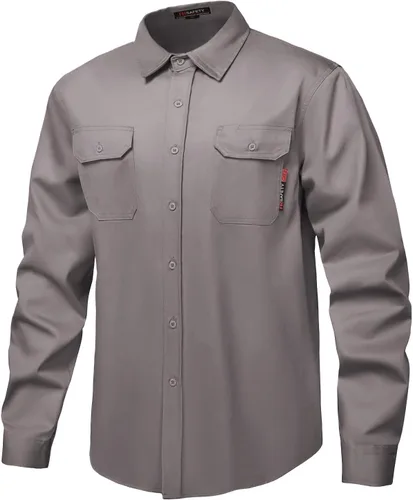 Miniatura 7 de Camisas FR para hombre, 7 onzas, de alta visibilidad, resistentes al fuego, CAT2, camisa de soldadura CAT2, 100% algodón, de alta visibilidad