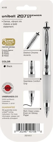 Miniatura 7 de Uni-Ball 207 Premier, pluma de gel retráctil, punta mediana (1.0mm), negra, 1 paquete