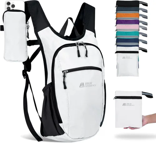 Miniatura 7 de Mochila de senderismo 10L/15L, pequeña mochila de día ligera, plegable, para viajes, resistente al agua, para mujeres y hombres (Gris, 10L)