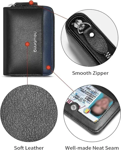 Miniatura 5 de Tarjetero RFID con cremallera tarjetero Negro 18 ranuras para tarjetas y 2 ventanas de identificación