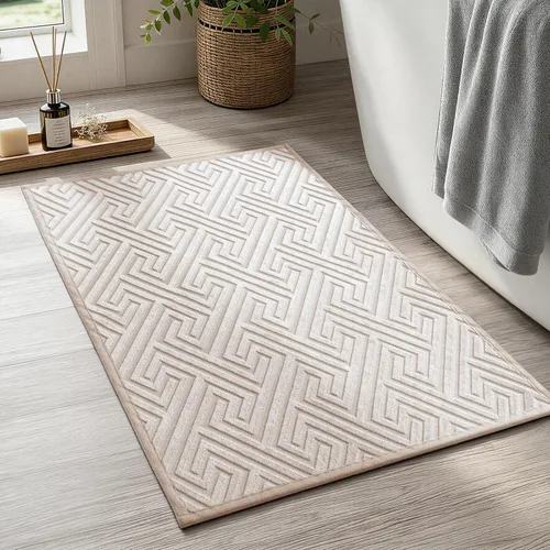 YIHOUSE Beige Bathroom Rugs 17"x24", Quick Dry Non Slip Bath Rug, Absorbent Machine Washable Thin Bath Mat for Restroom Floor Tub Laundry Room Home